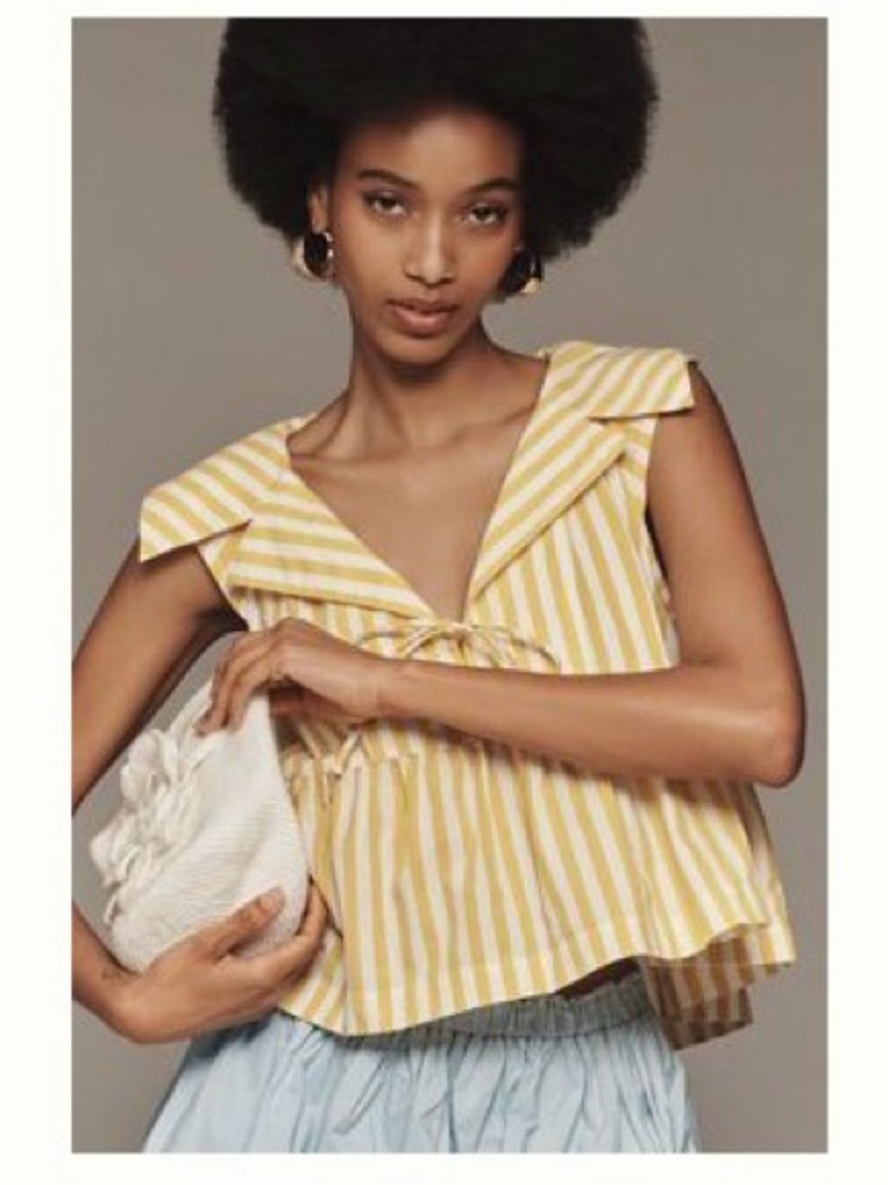 Maeve Yellow and White Striped Tie-Front Top